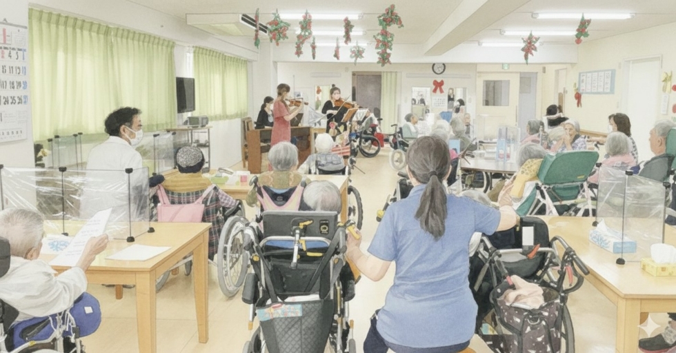 デイサービス小枝で演奏を楽しむ利用者の様子